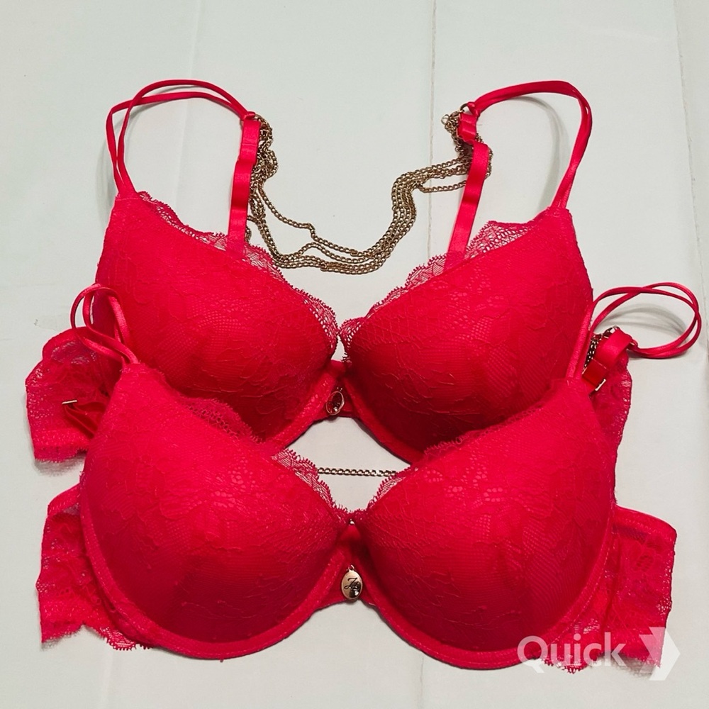 New 2 pc Red Embroidered Lace Push Up Bras